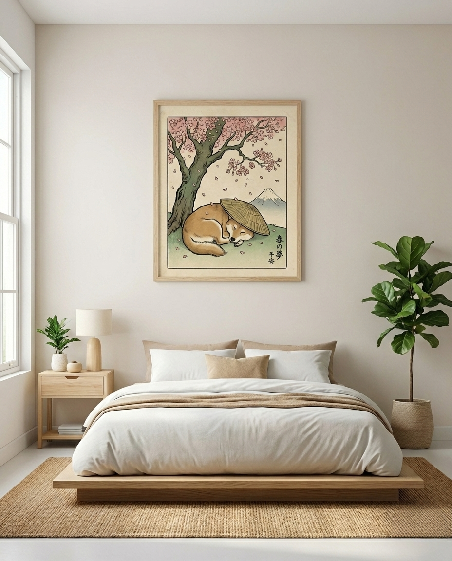 Sakura Dreams - Ukiyo-e Shiba Inu Art Print